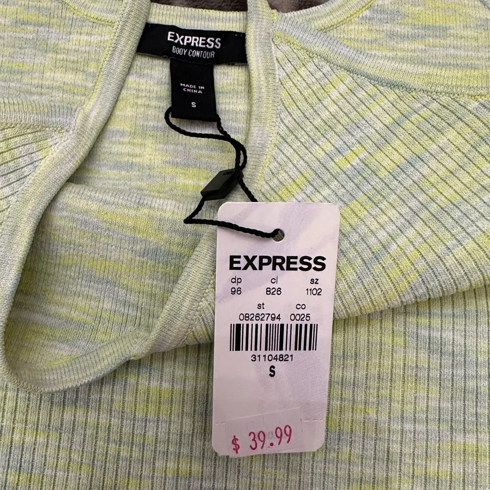 Express Body Contour Ribbed Sweetheart Cami Tank Top in Space Dye Green Small